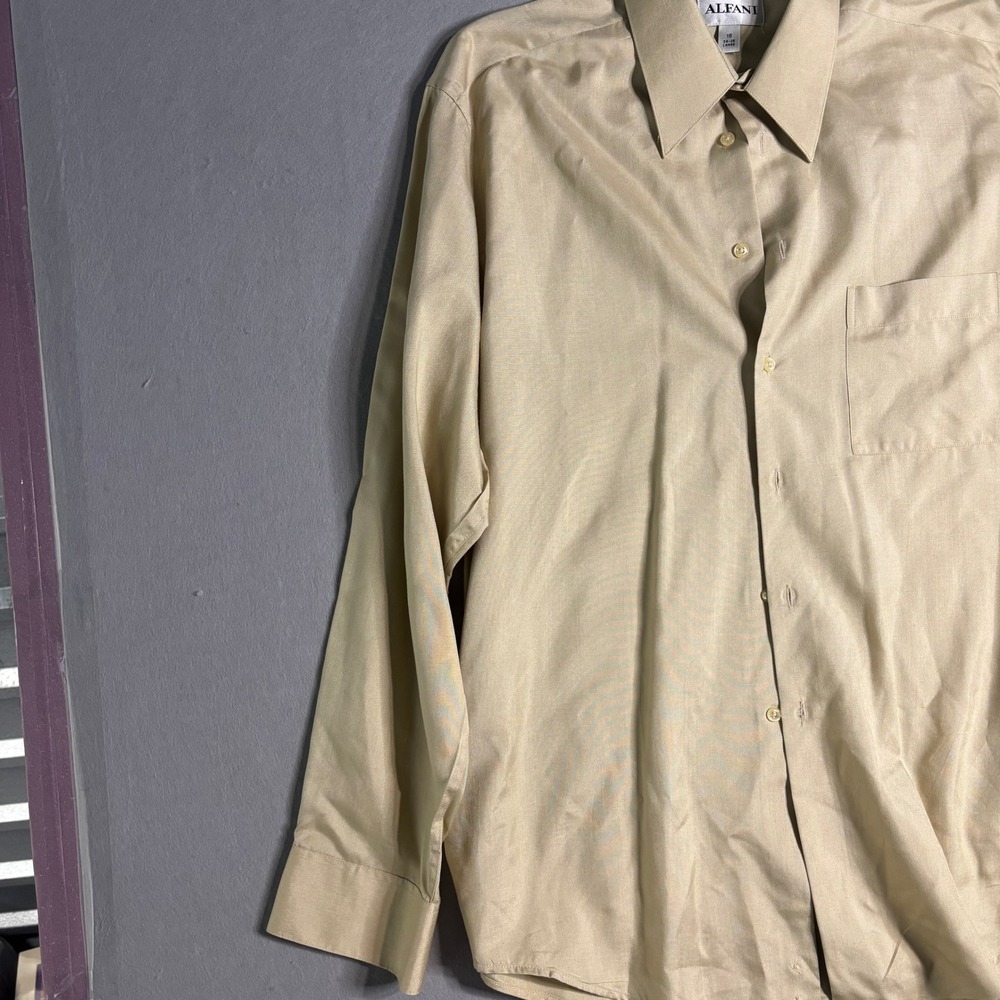 Alfani 100% Silk Oxford Dress Shirt Men's L 16 34/35 Beige - Picture 8 of 16